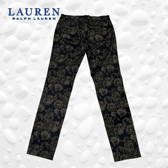 LAUREN Ralph Lauren Black/Gold Metallic Damask Style Print Jeans NWOT Size 4 - Picture 1 of 10